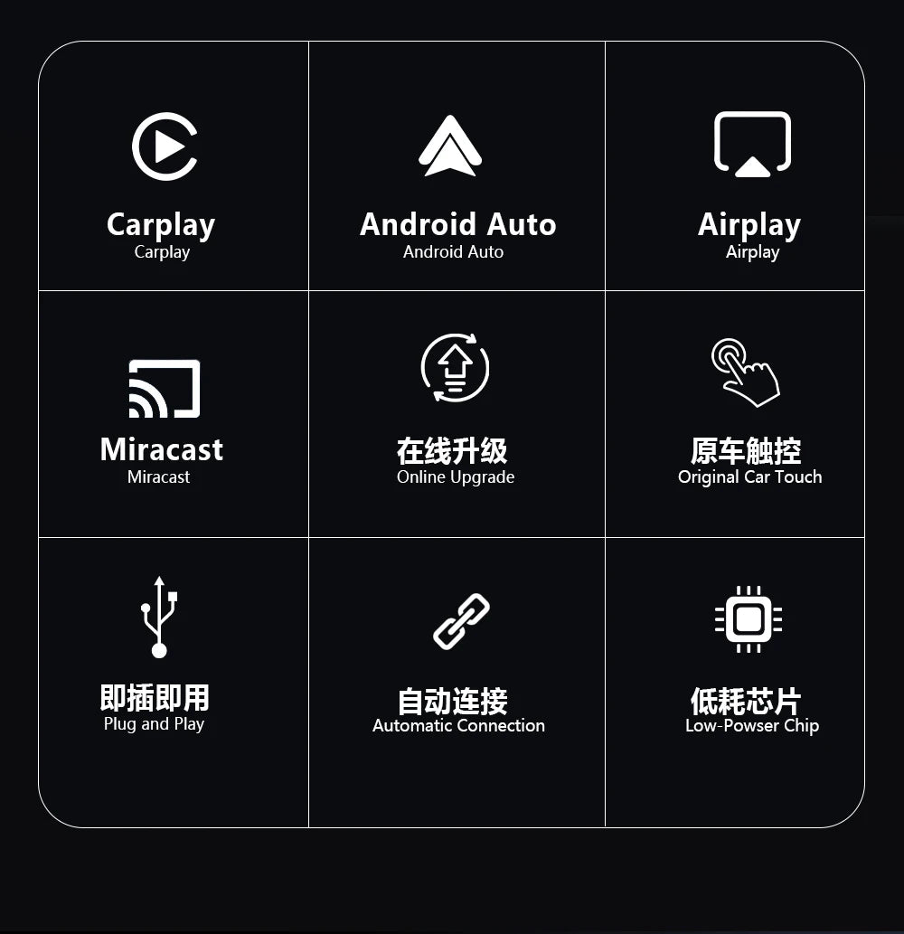 Adaptateur CarPlay 4-en-1 Nouvelle Version, Sans Fil, Bluetooth, Mise en Miroir d'Écran, Intelligent, Plug-and-Play