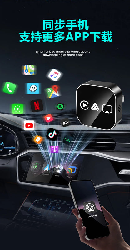 Adaptateur CarPlay 4-en-1 Nouvelle Version, Sans Fil, Bluetooth, Mise en Miroir d'Écran, Intelligent, Plug-and-Play