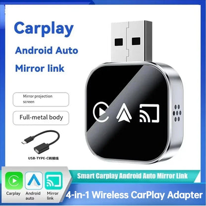 Adaptateur CarPlay 4-en-1 Nouvelle Version, Sans Fil, Bluetooth, Mise en Miroir d'Écran, Intelligent, Plug-and-Play